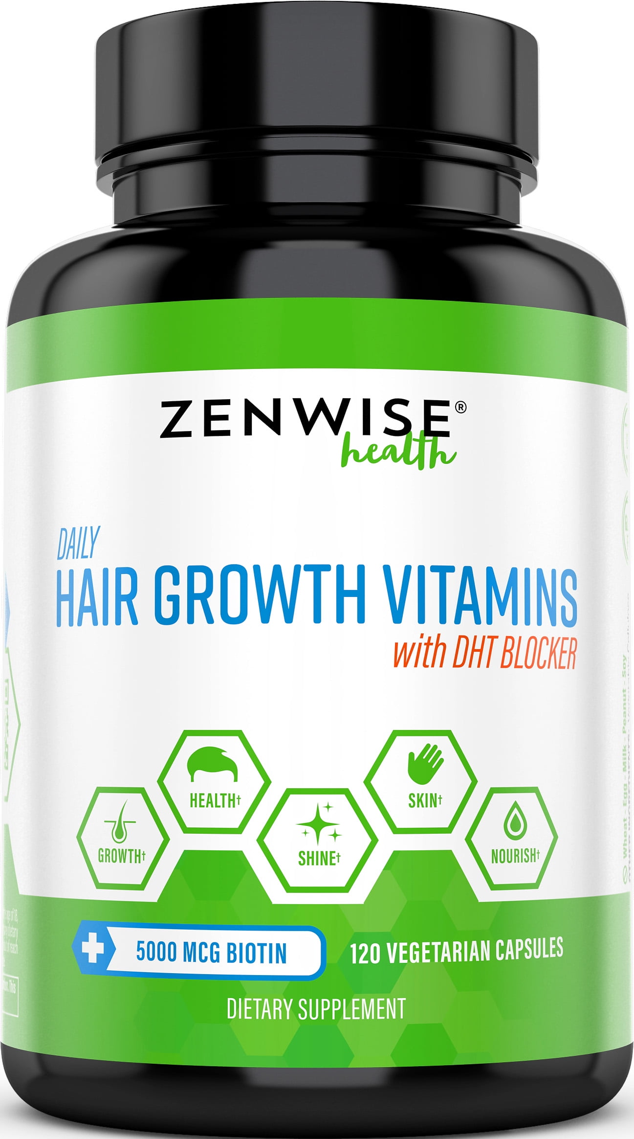 Zenwise Health, Hair Growth Vitamins Supplement - 5000 mcg Biotin & DHT  Blocker Hair Loss Treatment for Men & Women - With Vitamin A & E to  Stimulate Faster Regrowth - 120 Veggie Capsules - Walmart.com