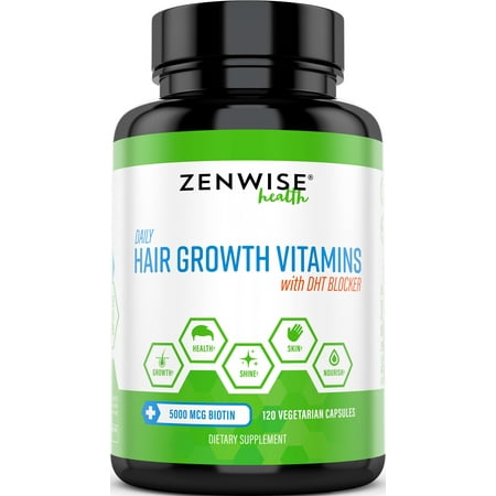 Zenwise Health, Hair Growth Vitamins Supplement - 5000 mcg Biotin & DHT Blocker Hair Loss Treatment for Men & Women - With Vitamin A & E to Stimulate Faster Regrowth - 120 Veggie