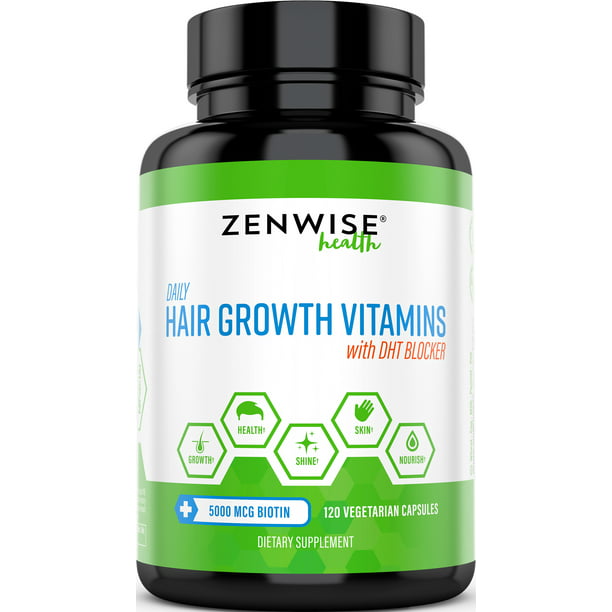 Zenwise Health, Hair Growth Vitamins Supplement - 5000 mcg Biotin & DHT  Blocker Hair Loss Treatment for Men & Women - With Vitamin A & E to  Stimulate Faster Regrowth - 120 Veggie Capsules 