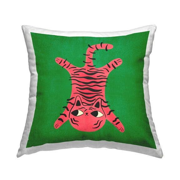 Stupell Industries Whimsical Cat Laying Decorative Printed Throw Pillow Design by Carrie Cantwell.