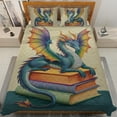 thumbnail image 2 of Lotusprinthandmade Dragon With Books Quilt Bedding Set (White Binding) 5 Sizes (Made in Vietnam) (60x70), Fantasy Dragon Quilt Set, 2 of 5