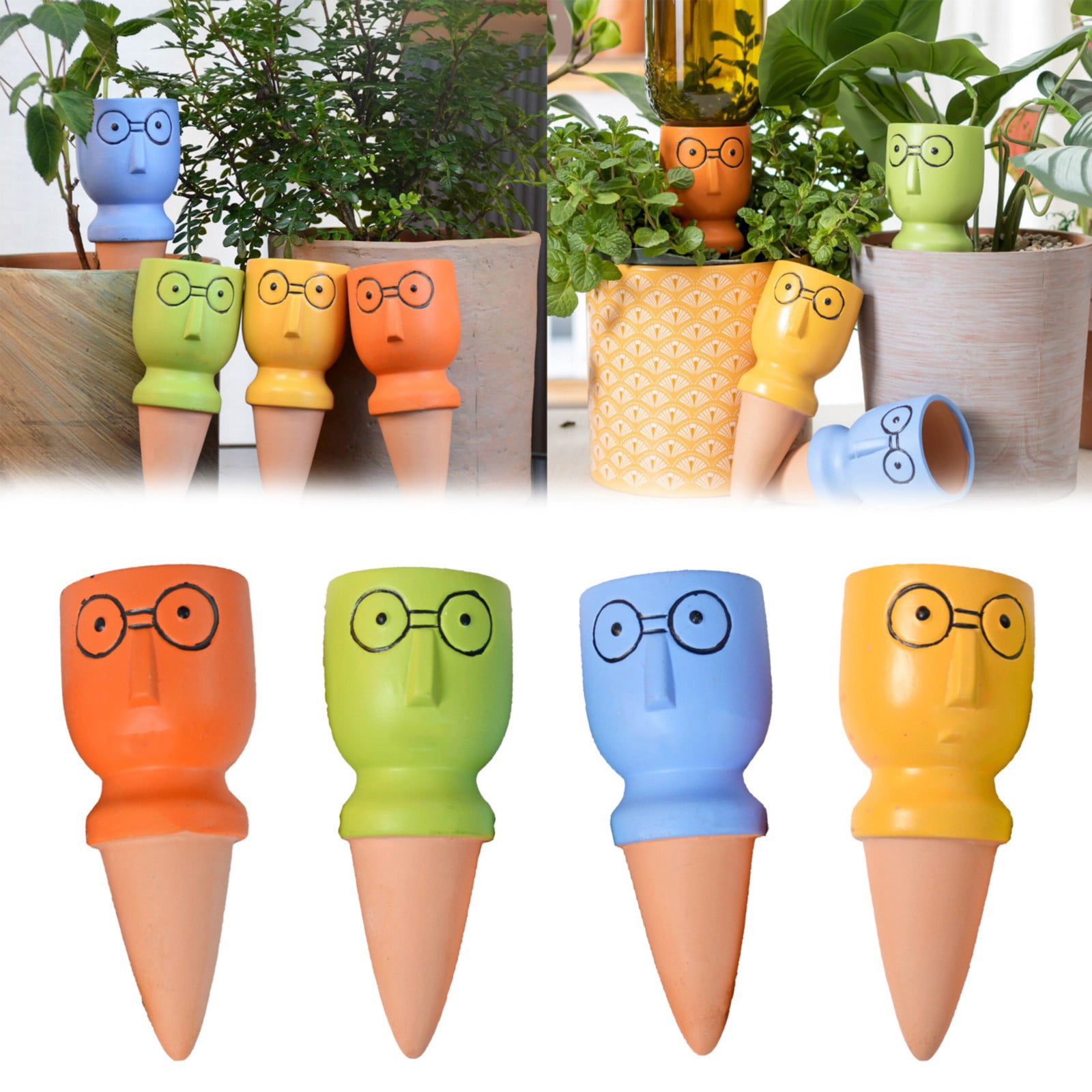 (Clearance) BNNG 4 Pack Terracotta Watering Spikes, Vacation Self-Watering Planters Devices - Continuous Moisture with Slow Release Watering System - Perfect for Indoor Outdoor Plants (Big Head)