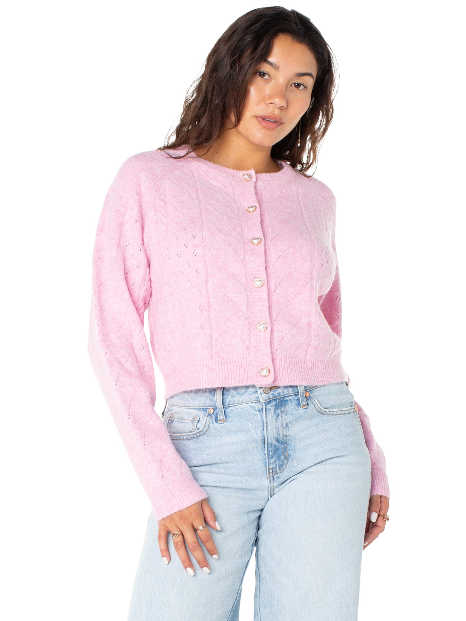 Celebrity Pink Women's and Women's Plus Cable Knit Crew Neck Cardigan, Sizes XS-4X