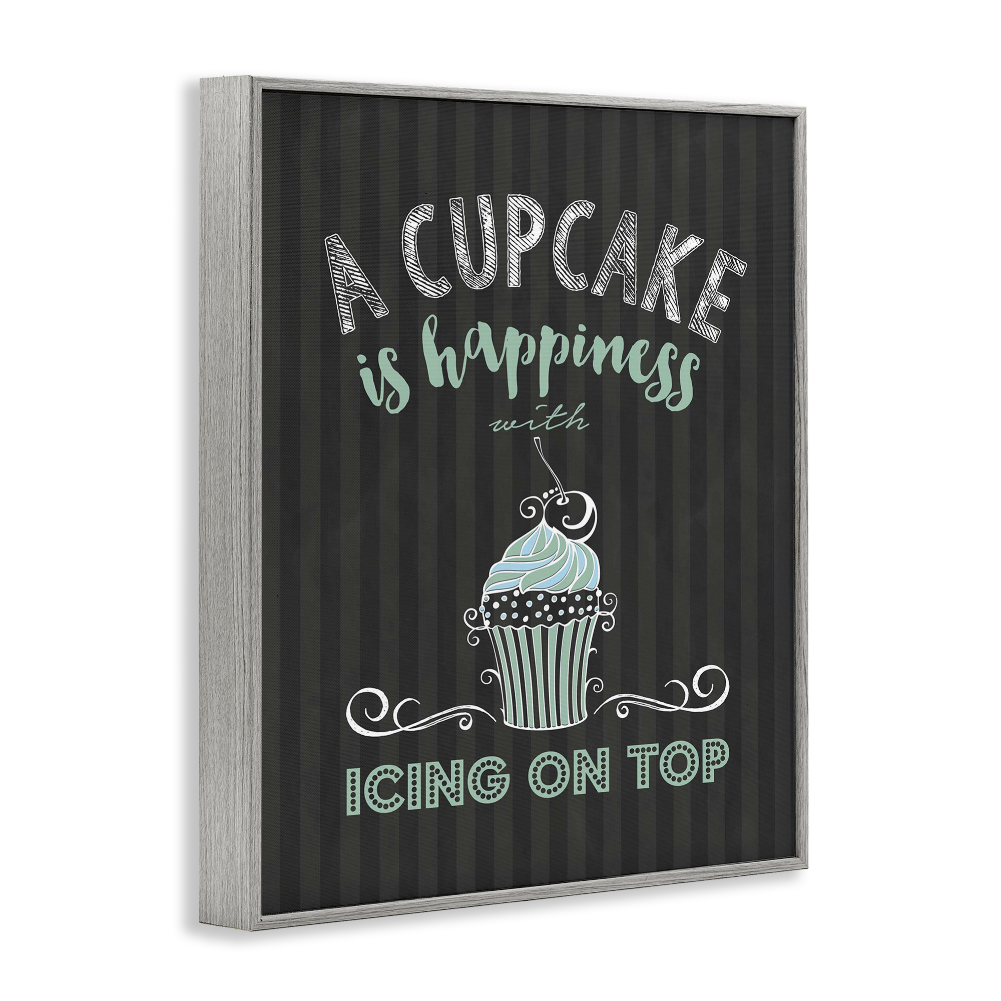 Cupcake Is Happiness with Icing Gray Framed Giclee Art, design by Lettered and Lined