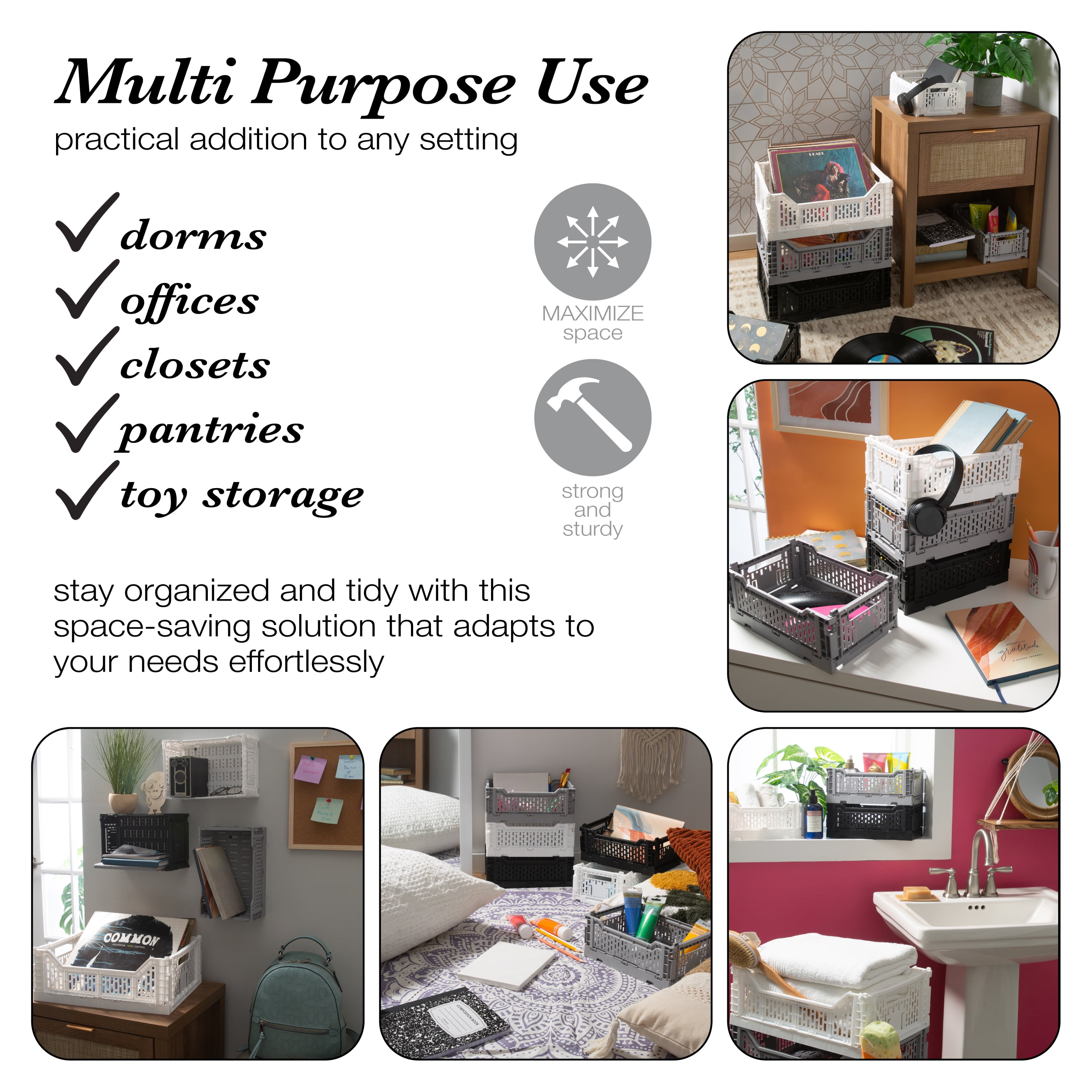 Simplify 15LT Collapsible Plastic Storage Crate in Grey