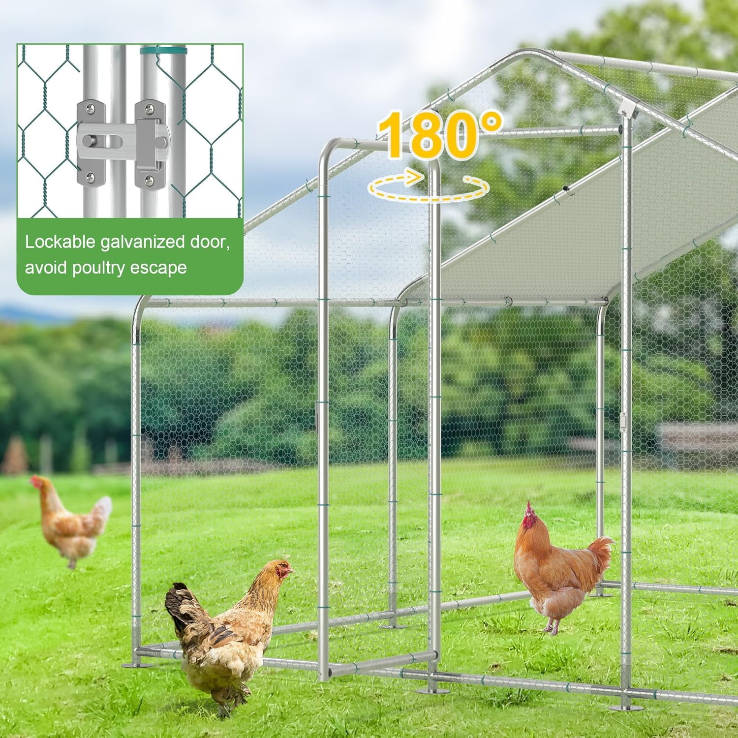 GOJOOASIS Large Chicken Coop for 15 Chickens Run Walk-in Metal Poultry Cage For Outdoor Backyard