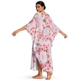 thumbnail image 2 of Xixirimido Pink Vibrant Cherry Blossom Print Womens Kaftan Dresses Long Caftans Plus Size Batwing Sleeve Swimsuit Coverup V Neck Summer Beach Dress, 2 of 7