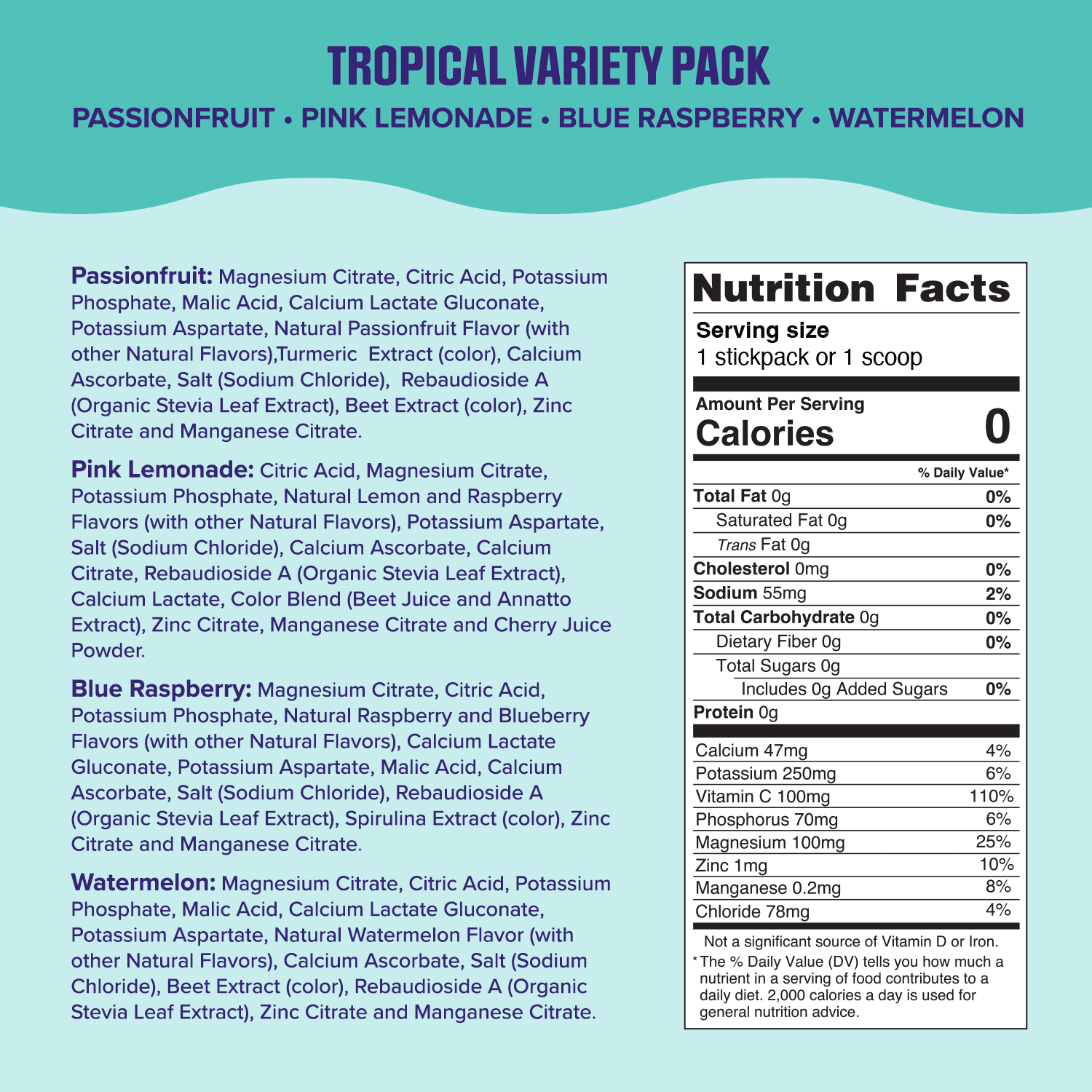 Ultima Replenisher Hydration Electrolyte Drink Mix Powder Packets, Sugar-Free Tropical Variety Pack, 20 Ct