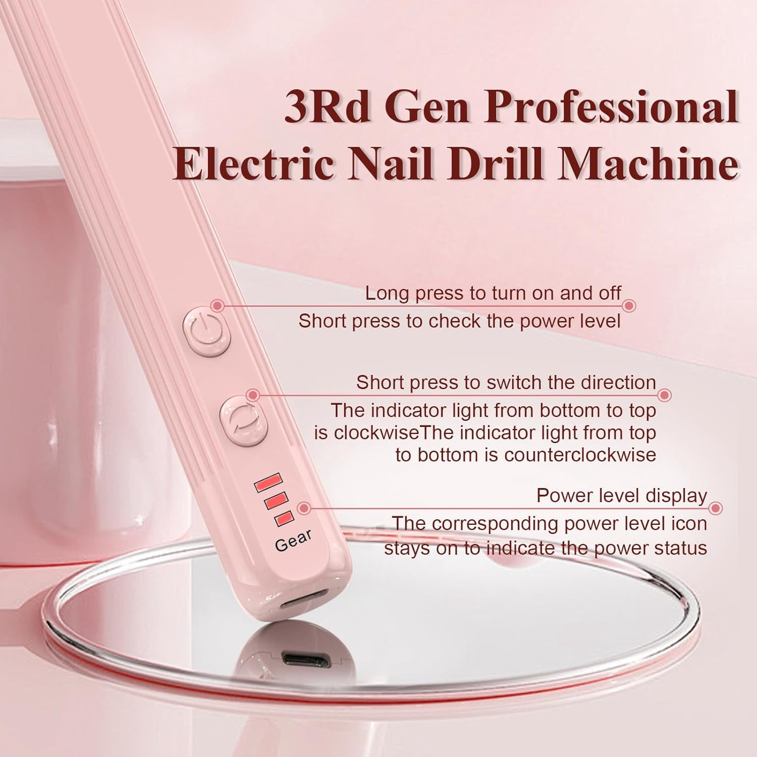 Aorsher Electric Nail Drill Professional, Cordless Electric Nail File, Gel Nails, Manicure Pedicure for Polishing Shape Tools with 100Pcs Sanding Bands