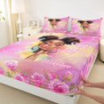 thumbnail image 4 of Castle Fairy Watercolor Afro Girl Queen Sheets 4 Pieces,Romantic Pink Rose Frame Queen Sheet Sets,Pink Yellow,1 Fitted Sheet, 1 Flat Sheet and 2 Pillowcases, 4 of 6