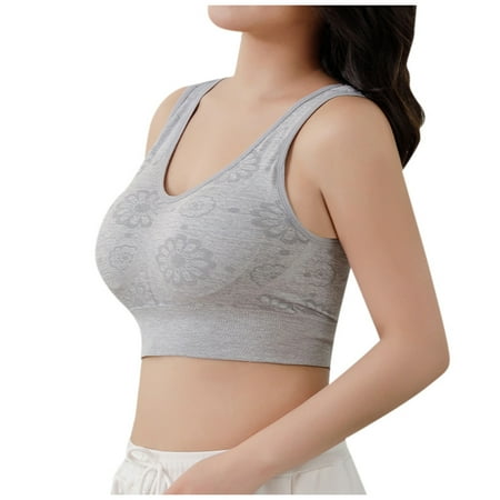 Zshosam Women s Embroidered Pattern Seamless Chest Wrap Plus Fattening Sports Running Bra for The Elderly(Grey One Size)