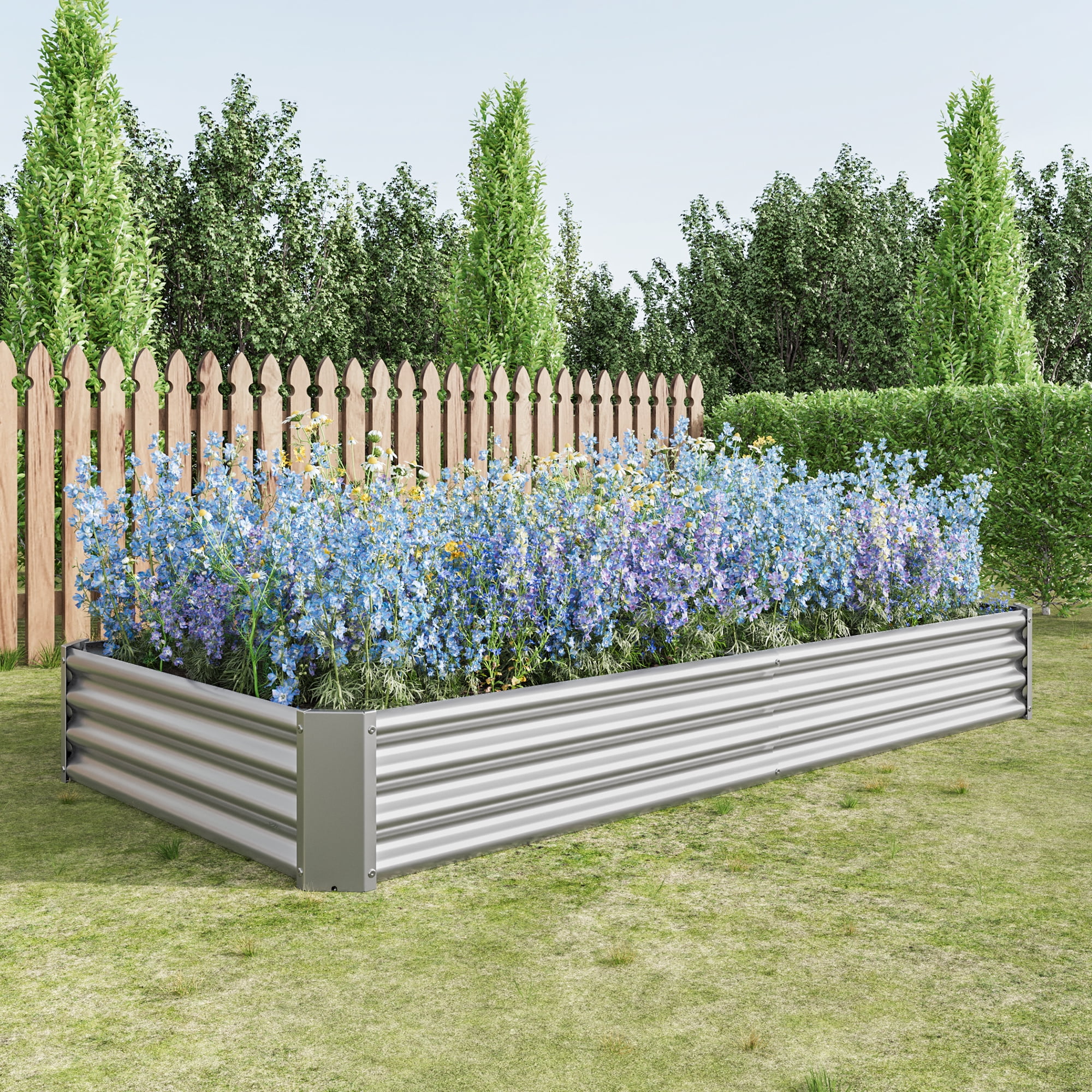 Yoneston Galvanized Raised Garden Beds Kit 7.6x3.7x0.98ft Rectangle Metal Garden Beds Galvanized Steel Planter Box for Vegetables Flowers Herbs Outdoor, Silver