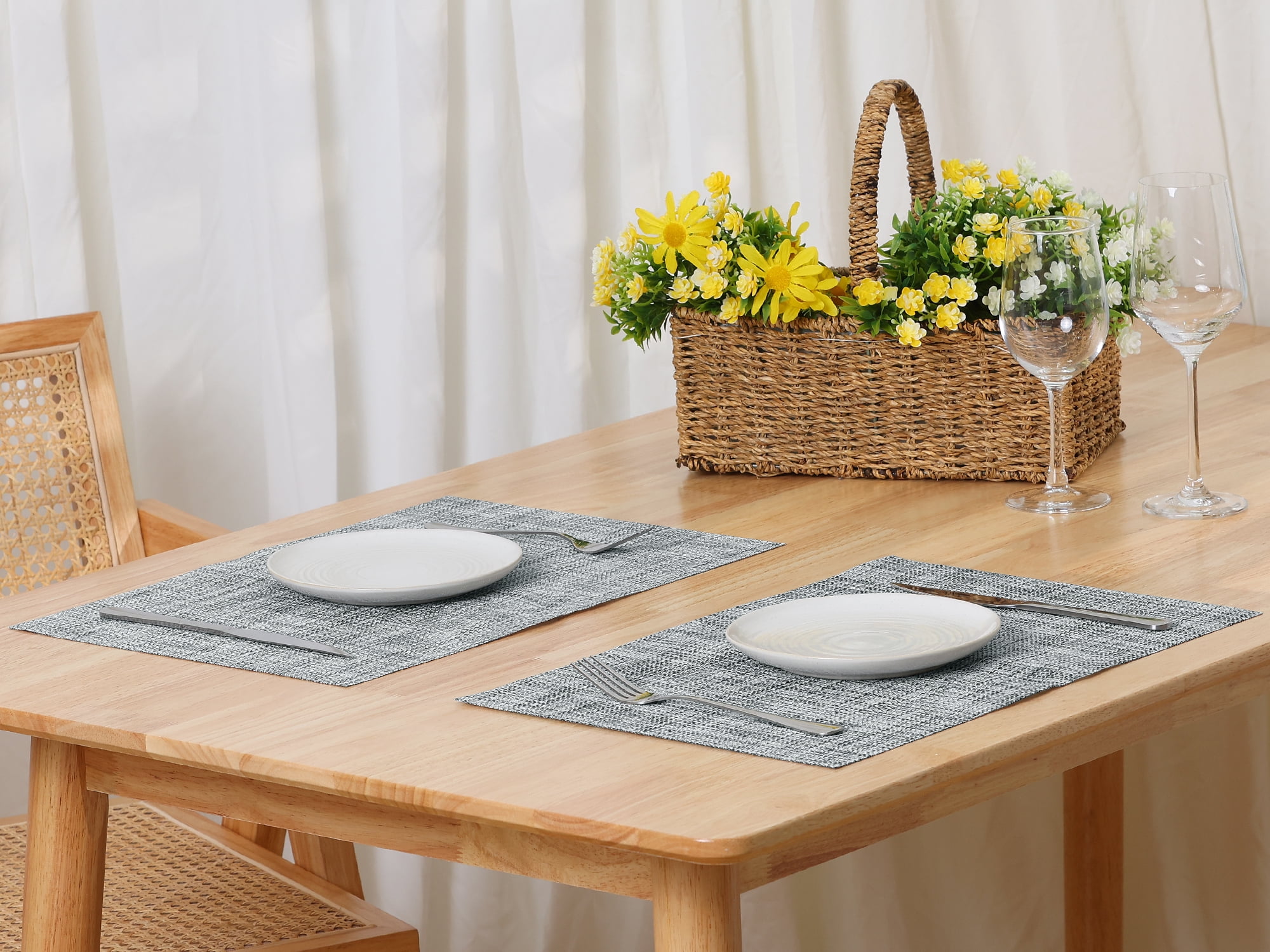 Unique Bargains Durable Placemats for Dining Table, Resistant Kitchen Place Mats Set of 6 Grey White 18" x 12"