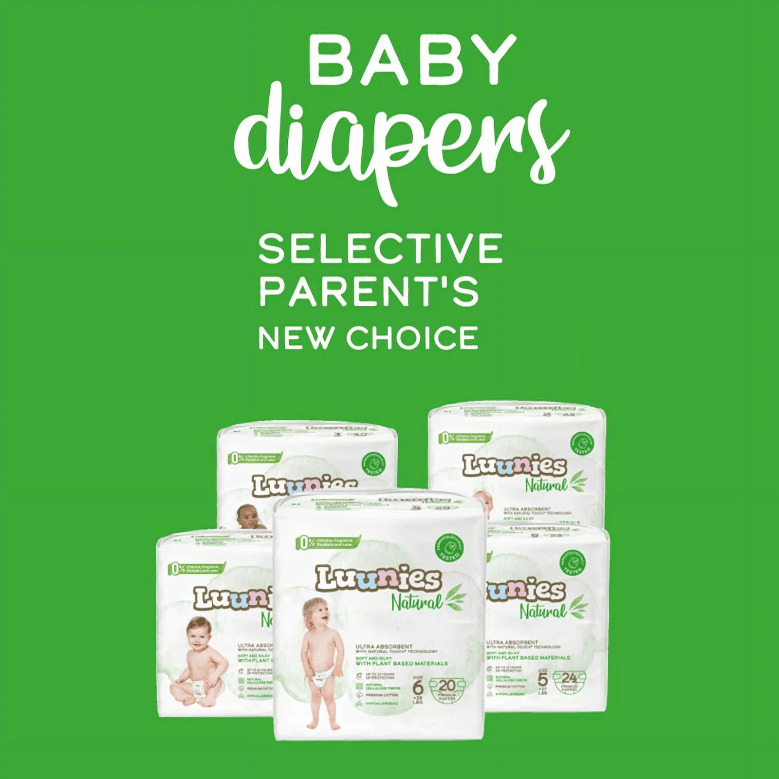Lunnies Natural Ultra Absorbent Premium Diapers - Size 5 - 240 Count