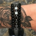thumbnail image 3 of Men's Beaded Bracelet Handmade with European Geometric Stone Charm and Bright Black Frosted Zircon Matte Imperial Tiger, 3 of 13