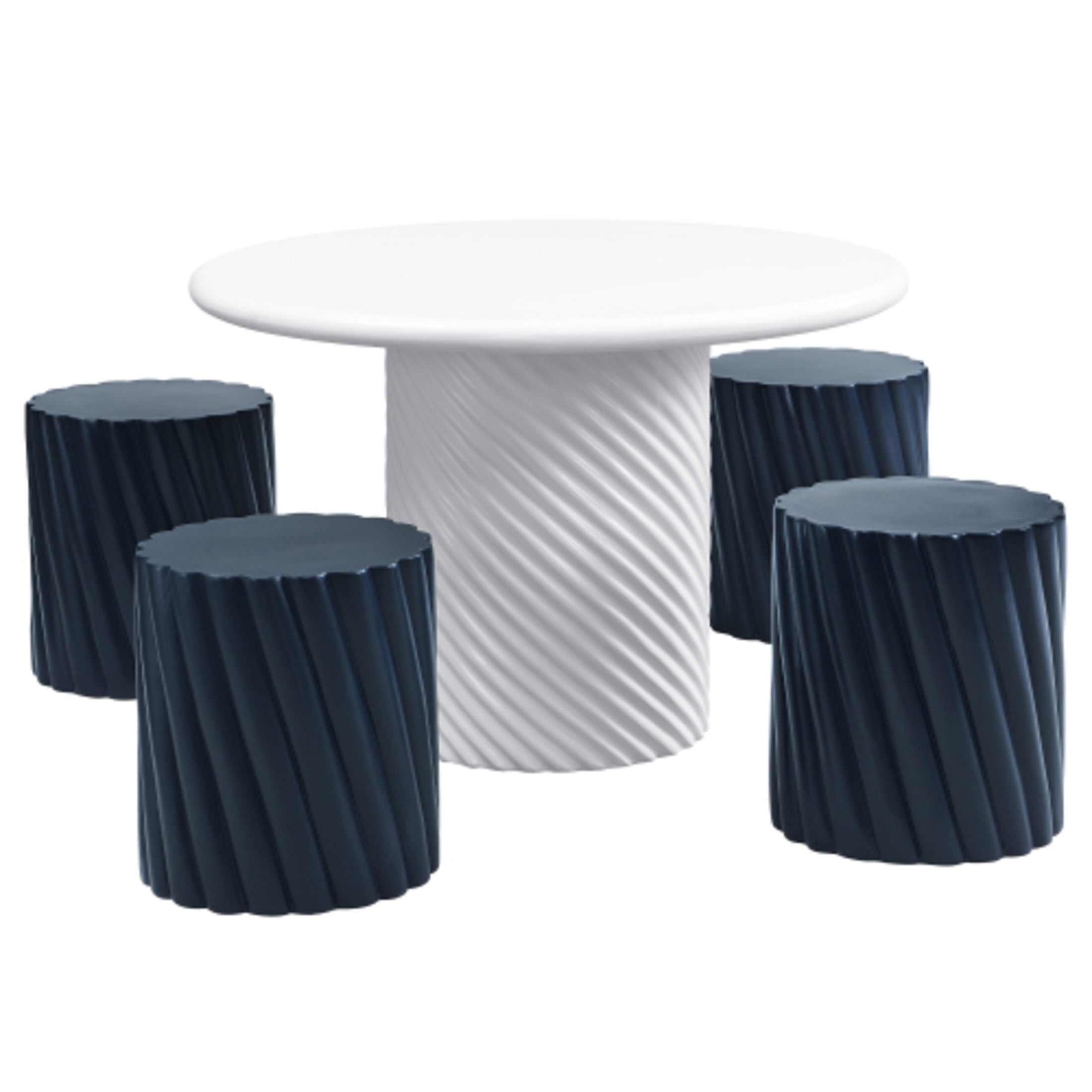 Christopher Knight Home 5-Piece Modern Outdoor MGO Dining Table and Fluted Stools Set, White+Navy