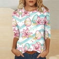 thumbnail image 7 of Yxbdin Womens Cute Bunny Shirts Plus Size 3/4 Sleeve T Shirts Crew Neck Rabbit Graphic Tee Funny Easter Eggs Print Tops Sky Blue XL, 7 of 7