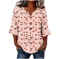 thumbnail image 2 of JOANKDMI Adult Womens Cute Pumpkin Bat T Shirts Ghost Print Top V Neck 3/4 Sleeve Ruffle Blouse for Trick-or-Treating School Event and Casual Everyday Chic Halloween Apparel, 2 of 7