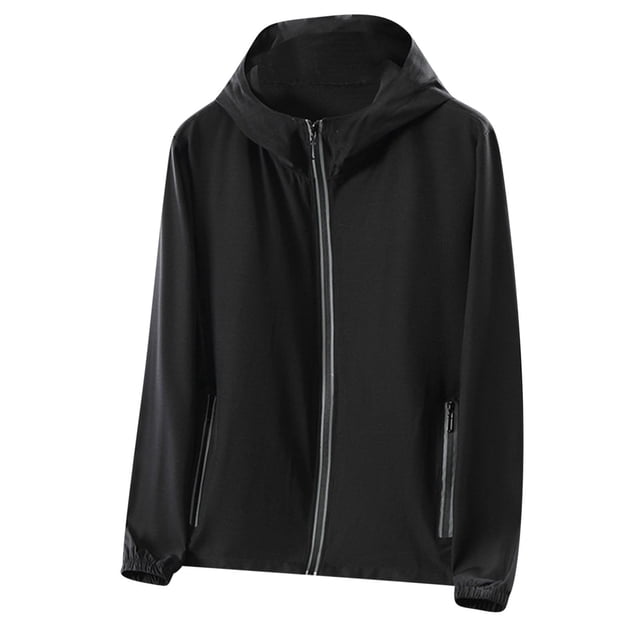 Weiqiqre Mens Lightweight Running Jacket Sun Protection Top Solid Color Long Sleeved Hooded Top