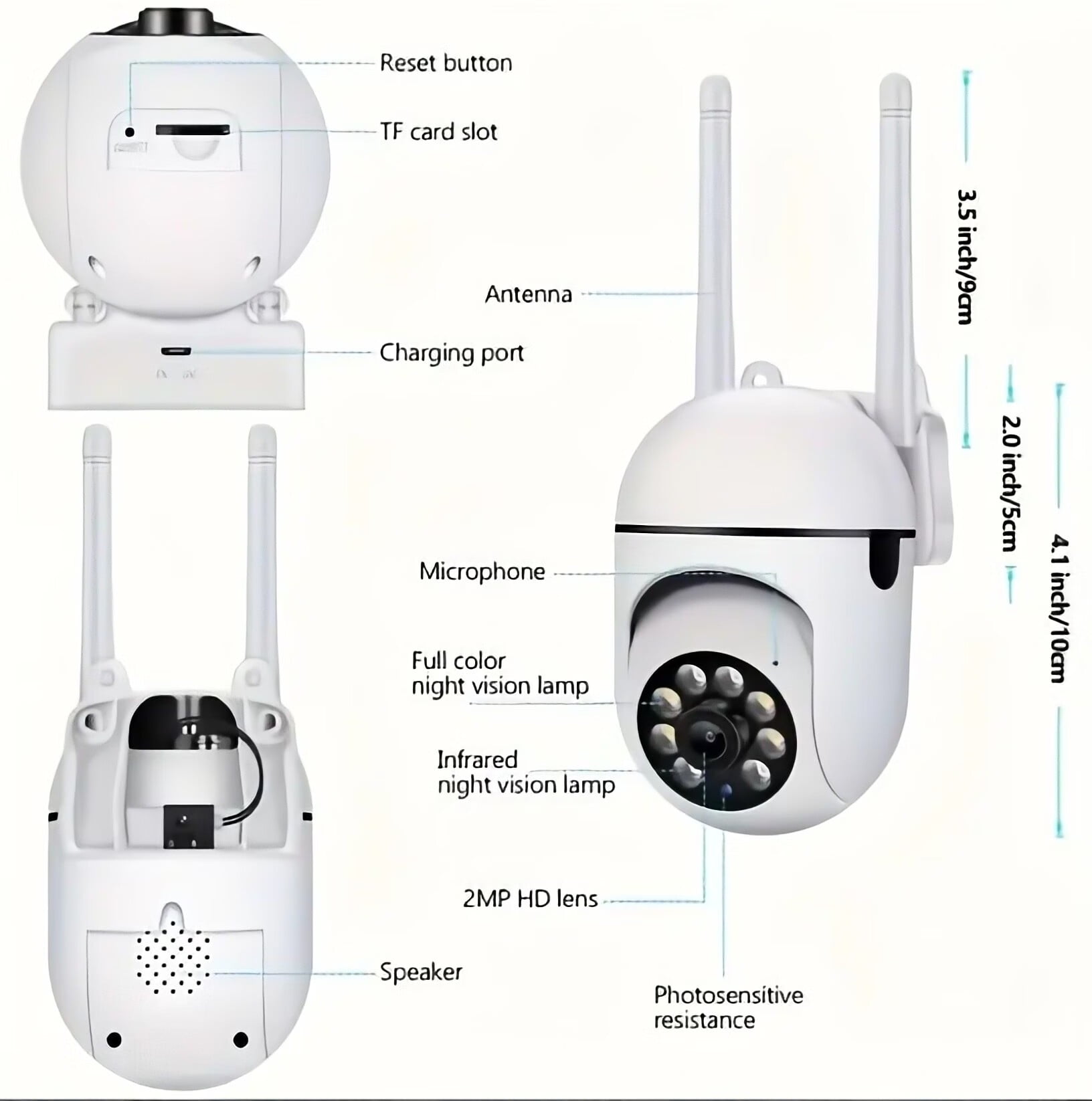 ZOUYUE AUSALL FHD (1082P) Outside Surveillance Camera 360° CCTV Camera System with Night Vision