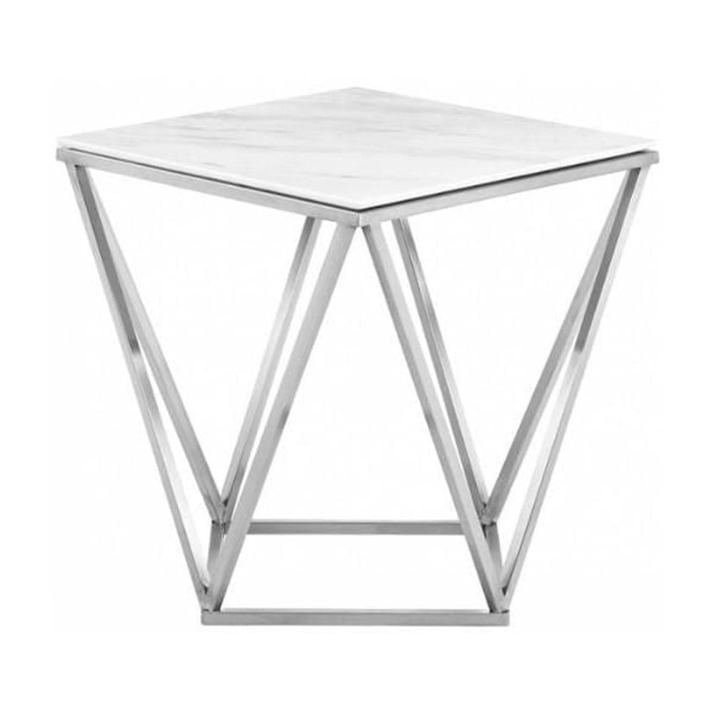 Carol End Table made with Real Marble and Stainless Metal Frame in Chrome