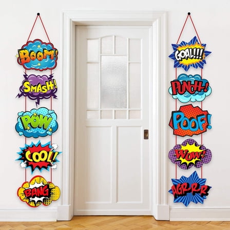 Superhero Birthday Decorations, Hero Action Sign Cutouts, Shower Party Supplies, Classroom Wall Door Banner, Photo Booth Props, 10 Pieces, Multicolor