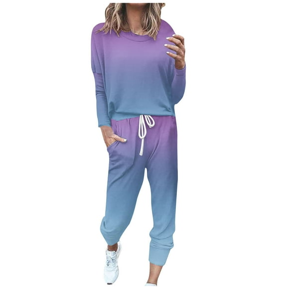 Fanxing Sweatsuits 2pcs Sets Womens Plus Size Women's 2025 Two Piece Outfit Long Sleeve Crewneck Pullover Tops and Long Pants Tracksuit 2pcs Sweatsuit Sets Tie-Dye Long Sleeve Tops Casual Pants