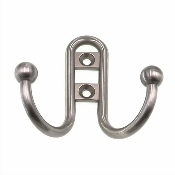 Amerock Satin Nickel Coat Or Robe Hook, Double Prong Wall Mounted H55457-G10