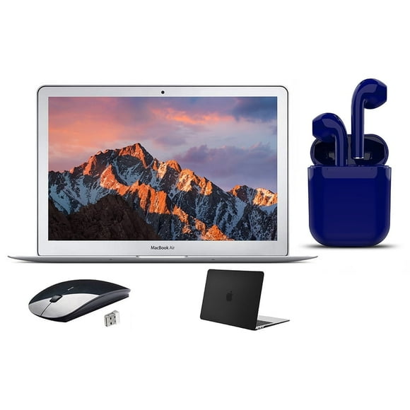 Refurbished | Apple MacBook Air | 4GB RAM | 128GB SSD | 13.3-inch | Intel i5 | 1.6GHz to 2.7GHz Turbo Boost | Bundle: USA Essentials Bluetooth/Wireless Airbuds, Black Case, Wireless Mouse