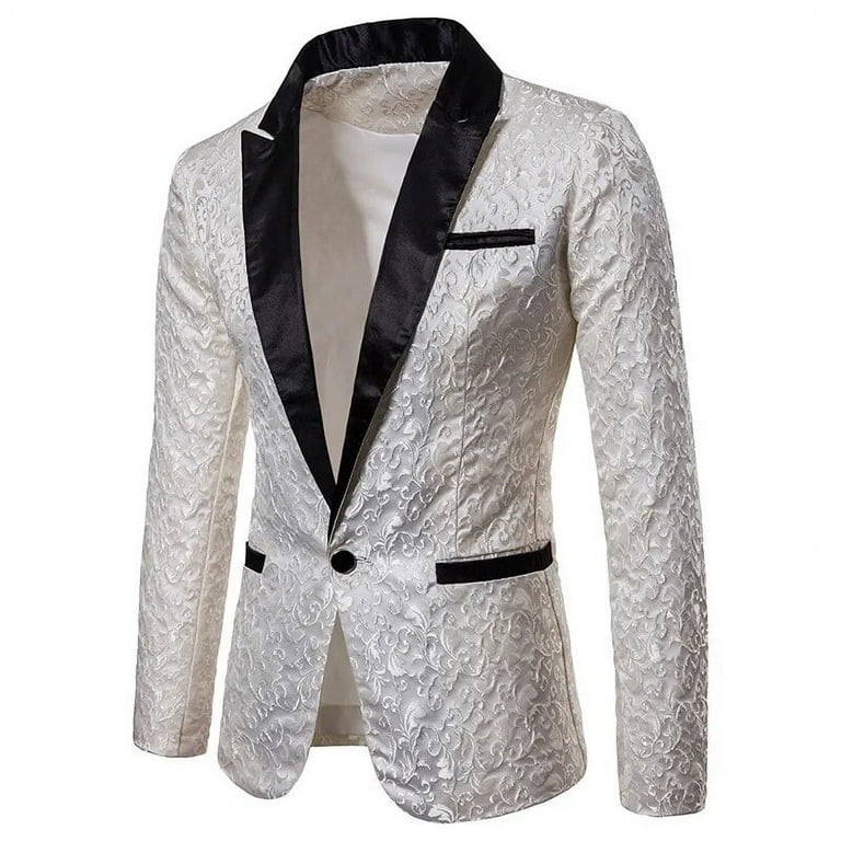 Fashion Men Business Social Jacquard Suit Jacket Single Breasted 