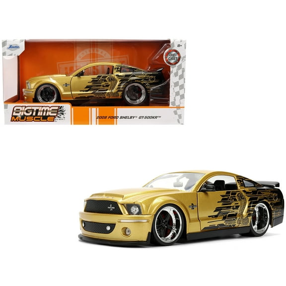 2008 Ford Shelby Mustang GT-500KR Gold Metallic and Black with Graphics "Bigtime Muscle" Series 1/24 Die Cast Model Car by Jada