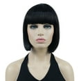thumbnail image 1 of Short Bob Wig with Flat Bangs for Lady Women, Straight Synthenic Wigs for Cosplay Daily Party, 8 inch, Natural Black, 1 of 10