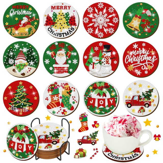Kit de arte navideño con diamantes de Drink Coasters Suttmin, 12 piezas