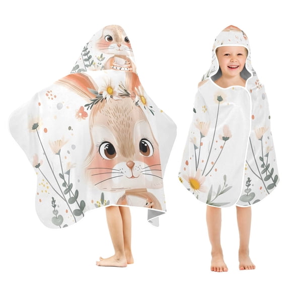 Cute Bunny Kids Hooded Beach Towel Baby Bath Poncho Towels with Hood Absorbent 50"x23.5" for Pool Swimming