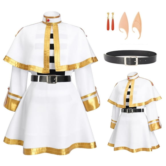 Disfraz DAZCOS Frieren Elf para cosplay con capa y falda y pantimedias (S)