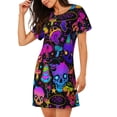 thumbnail image 2 of Vdmgr by Vdmgr Women's Magic Psychedelic Mushrooms Skull Nightgowns & Sleepshirts Casual, Black, 2 of 8