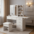thumbnail image 5 of Homy Casa Vanity Desk with LED Lighted Mirror, Stool, Drawers and Shelves, 3-Color Dimmable Lighting, 5 of 8