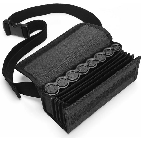 Lsupdaol 1 Set Euro Coin Holders Fanny Pack with Banknote Dispenser, Waiter's Purse, Coin Sorter, Organizer, Storage Bag with Belt for Waitress, Server, Collector, Cashier, Change, Black