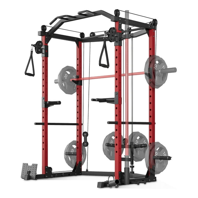 GloryStar Multi-Functional Power Cage with Cable Crossover, 1600lb Capacity Home Gym Squat Rack