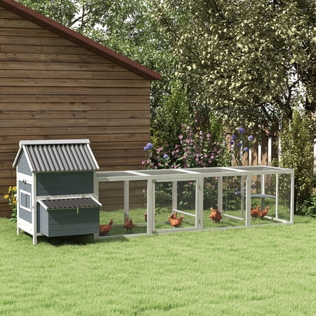 PawHut Extra Large Chicken Coop with 2 Nesting Box, 156" Wooden Hen House Poultry Cage with Run Cage & Waterproof Wave Roof, for 10-15 Chickens