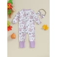 thumbnail image 4 of Cenuakty Infant Baby Halloween Jumpsuit, Newborn Zip Front Romper Cartoon Print Long Sleeve Footless Romper + Bow Headband, 4 of 9
