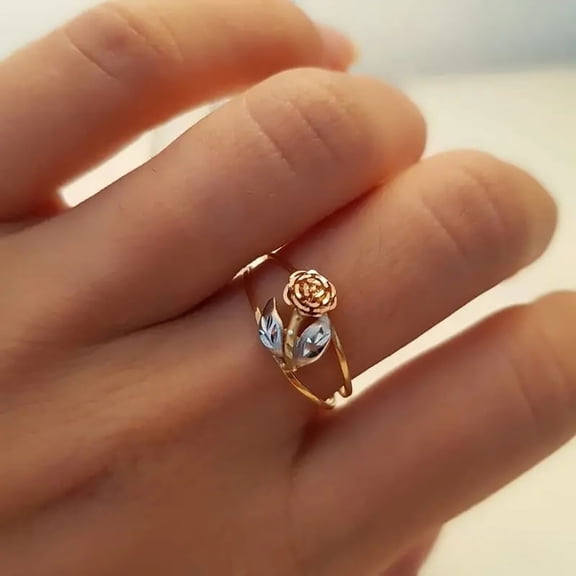 Z.LP Jewelry Three - Tone Rose Flower Ring - Dainty Gold - Plated Floral Ring