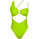 thumbnail image 4 of Traje de baño de una pieza Monokini de corte alto con espalda fruncida y un hombro para mujer, verde neón, L Feliz Sencillez, 4 of 5