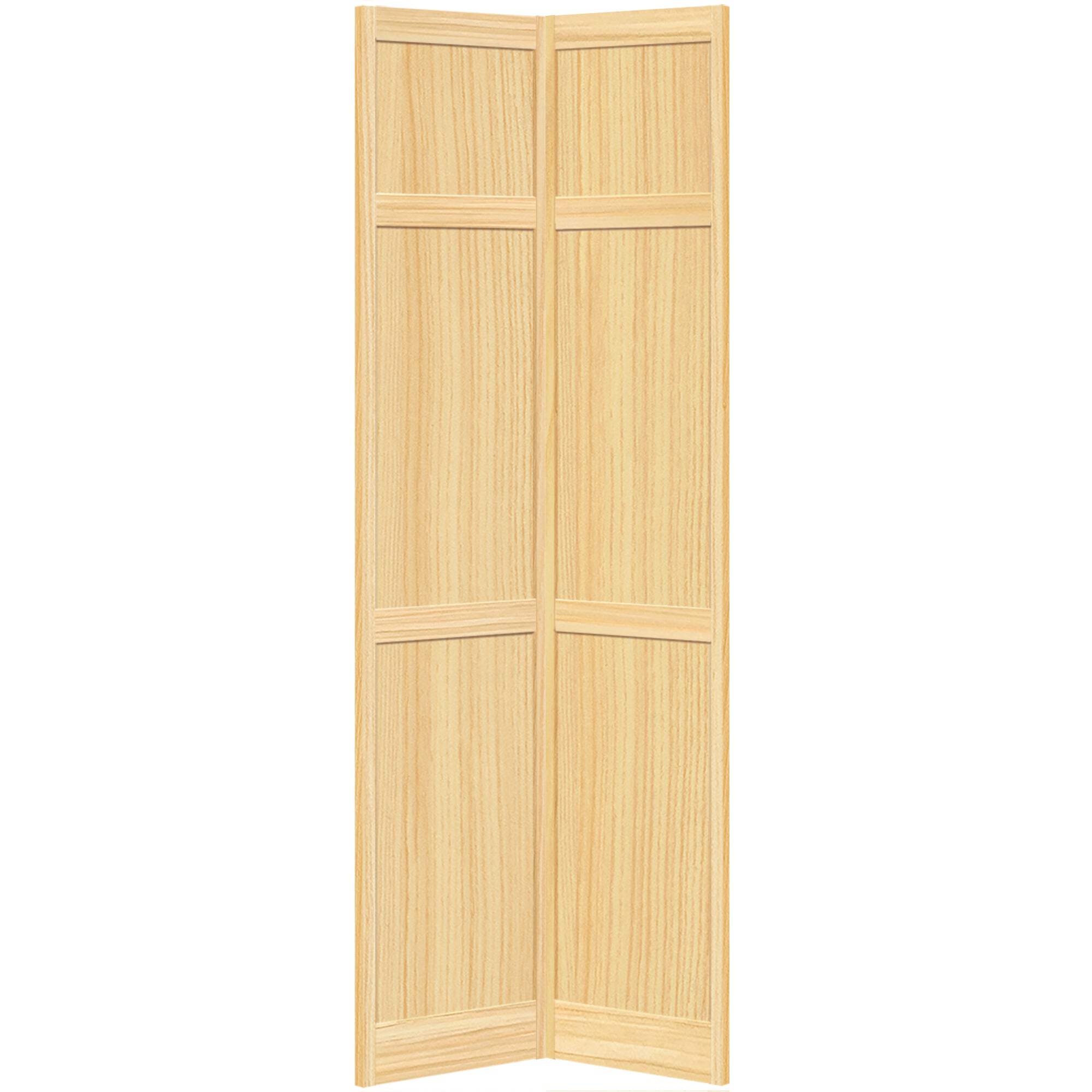 28 in. x 80 in. Traditional Six Panel Clear Solid Core Pine Bi-fold Door