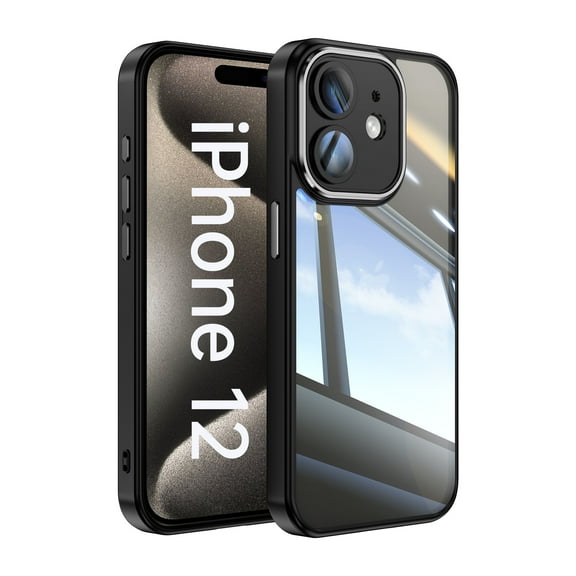 Allytechgroup iPhone 12 Case, Shockproof Bumper Slim Fit Clear Back Cover with Camera Lens Protector - Anti-Scratch Phone Case for Apple iPhone 12, Black