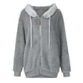 thumbnail image 4 of TQWQT Fleece Coats for Women  Faux Fur Jacket Coat Fuzzy Fleece Jacket Plus Size Zip Up Drawstring Sweatshirt Oversized Light Blue S, 4 of 6