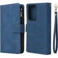 thumbnail image 7 of Wallet Case for Samsung Galaxy Note 20 5G, Premium Vintage PU Leather Magnetic Closure Handbag Zipper Pocket Case Kickstand Card Holder Slots with Wrist Strap TPU Shockproof Flip Cover - Blue, 7 of 7