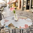 thumbnail image 4 of World Map Fitted Tablecloth with Elastic Edged, Round Table Cloth for Dining Table, Country Famous Building Tourism Bridge Wooden Waterproof Oil Proof Table Cover for Indoor Outdoor 55"-60", 4 of 8