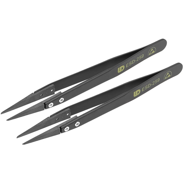 Pinzas de precisión antiestáticas ESD de Unique Bargains, pinzas de punta recta de acero inoxidable para electrónica de manualidades 2Pcs