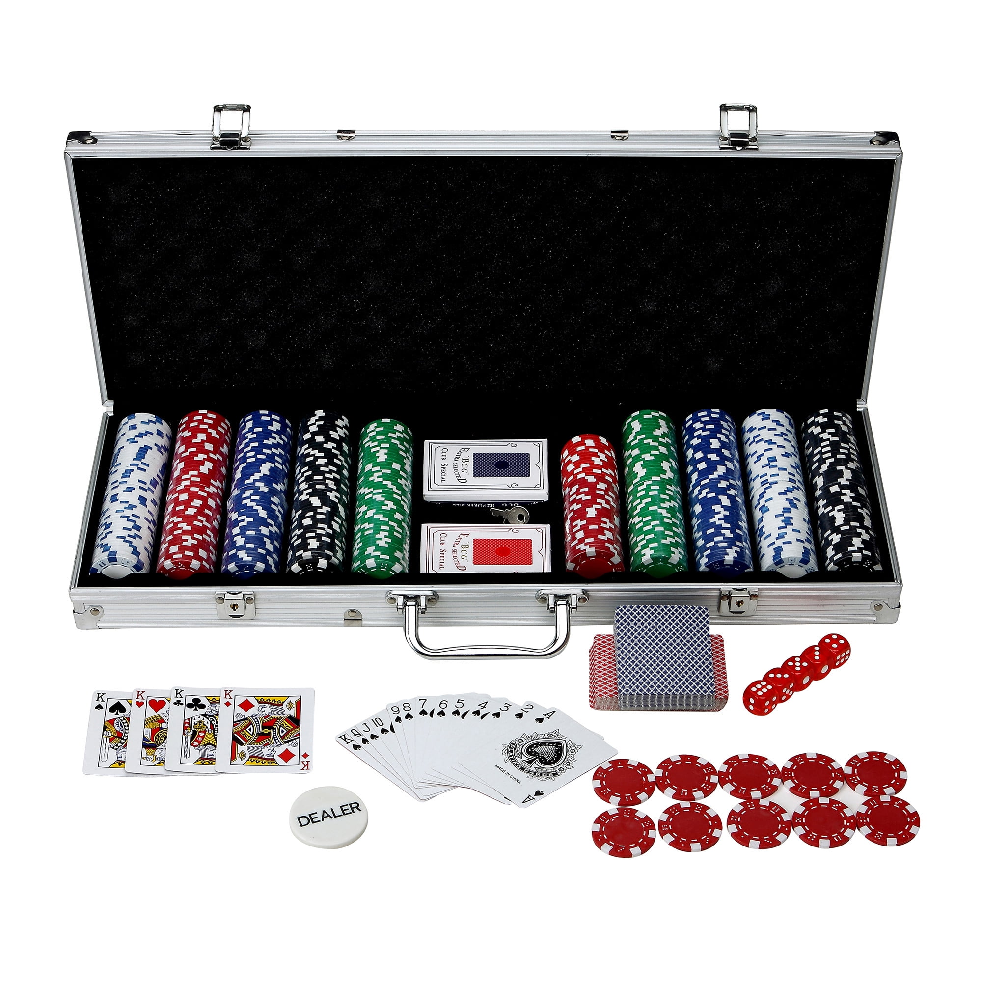 2 decks of cards 300 Chip Dice Style Poker Set In Aluminum Case 11.5 Gr 5 dice 